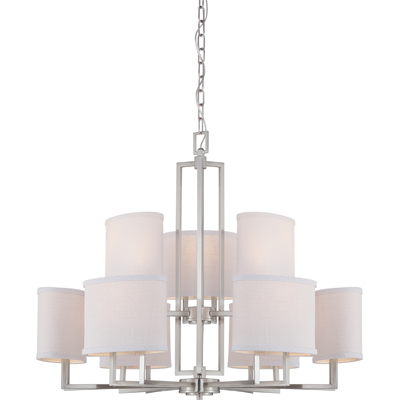 Nuvo Lighting 60/4759  Gemini - 9 Light Chandelier with Slate Gray Fabric Shades in Brushed Nickel Finish